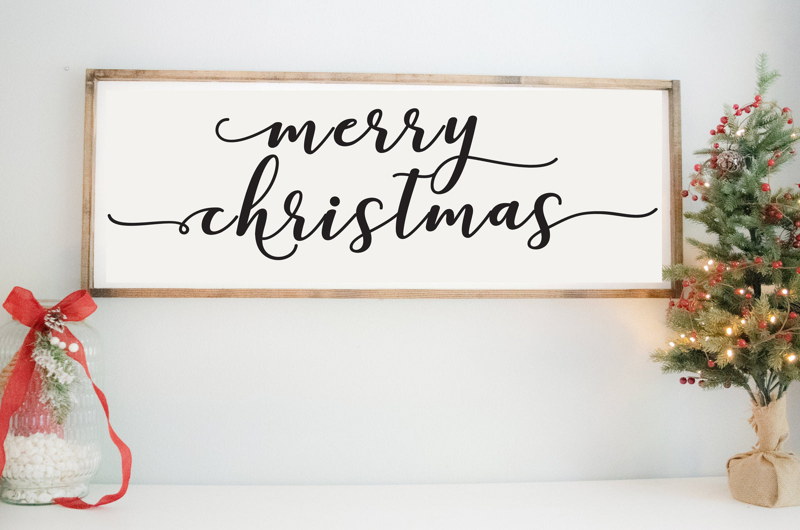 Merry Christmas wooden sign - Rustic Farmhouse Wood Wall Signs - Personalized Signs for Home - Holiday Sign - Christmas Wall Decor - Cursive