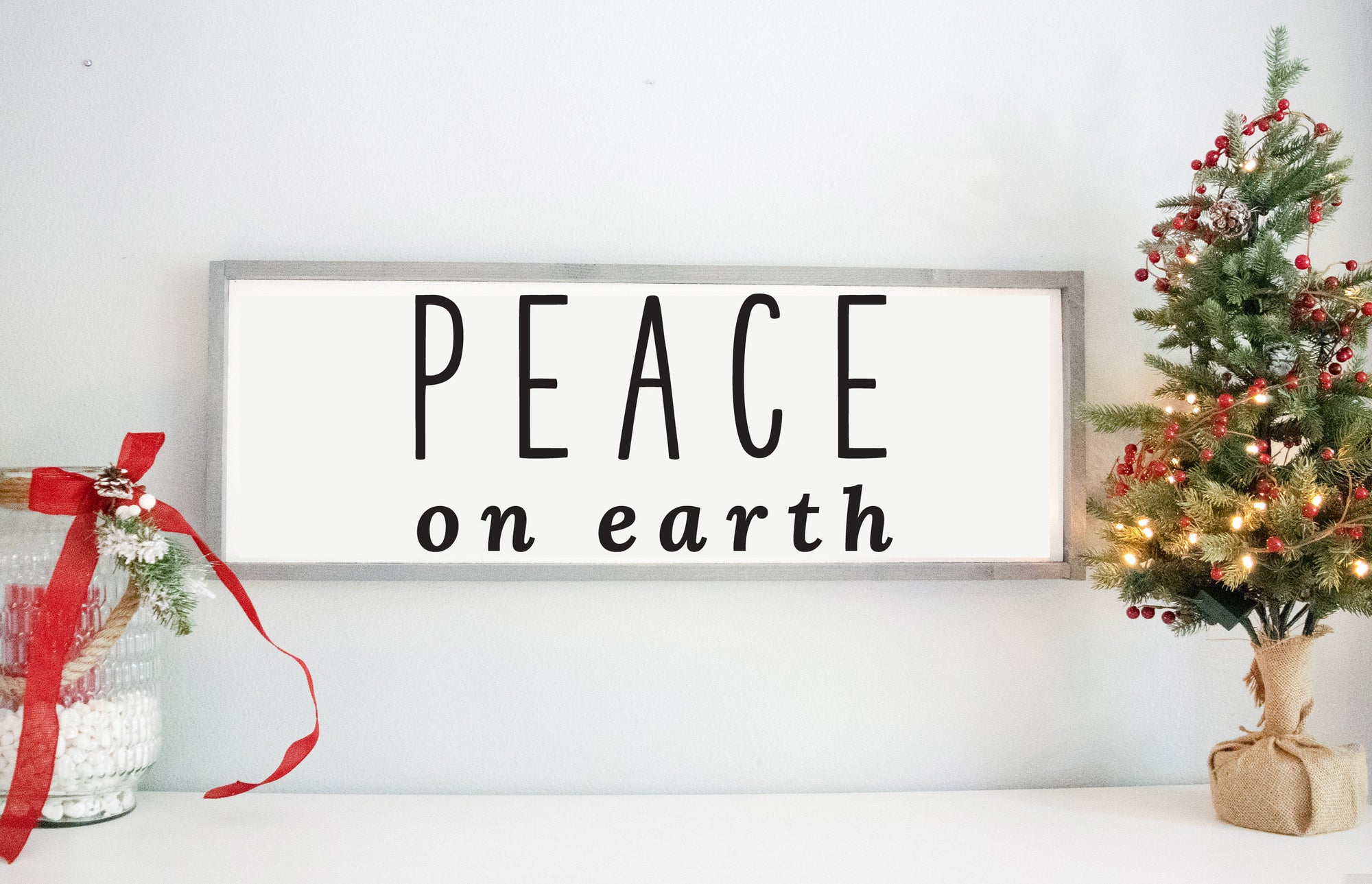 Peace on Earth wooden sign - Rustic Farmhouse Wood Wall Signs - Personalized Signs for Home - Holiday Sign - Christmas Wall Decor - Cursive