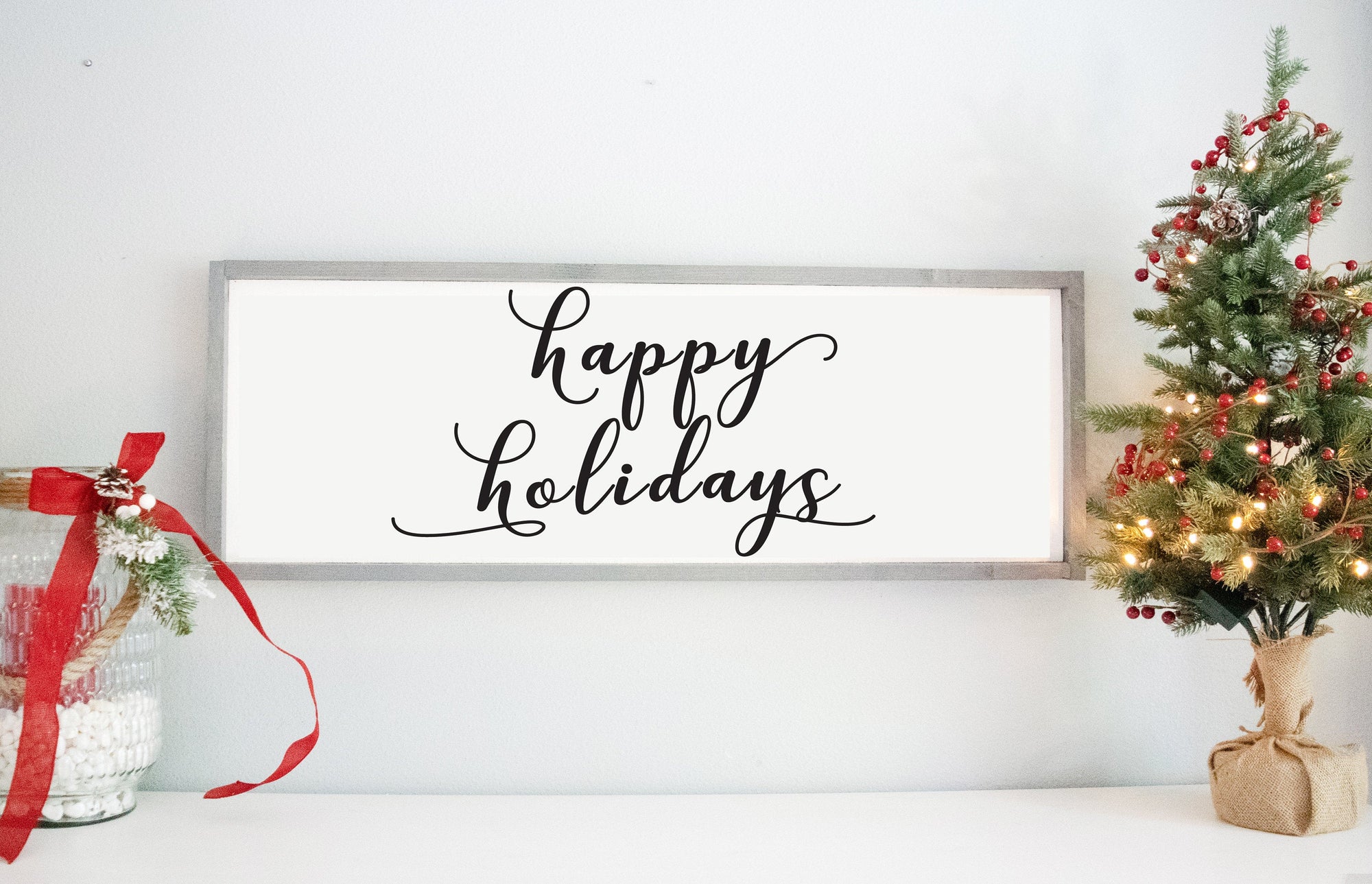 Happy Holidays Wood Sign, Rustic Farmhouse Christmas Home Decor , Personalized Holiday Wall or Mantel Sign, Wooden Christmas Decorations