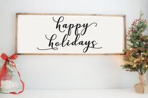 Happy Holidays Wood Sign, Rustic Farmhouse Christmas Home Decor , Personalized Holiday Wall or Mantel Sign, Wooden Christmas Decorations