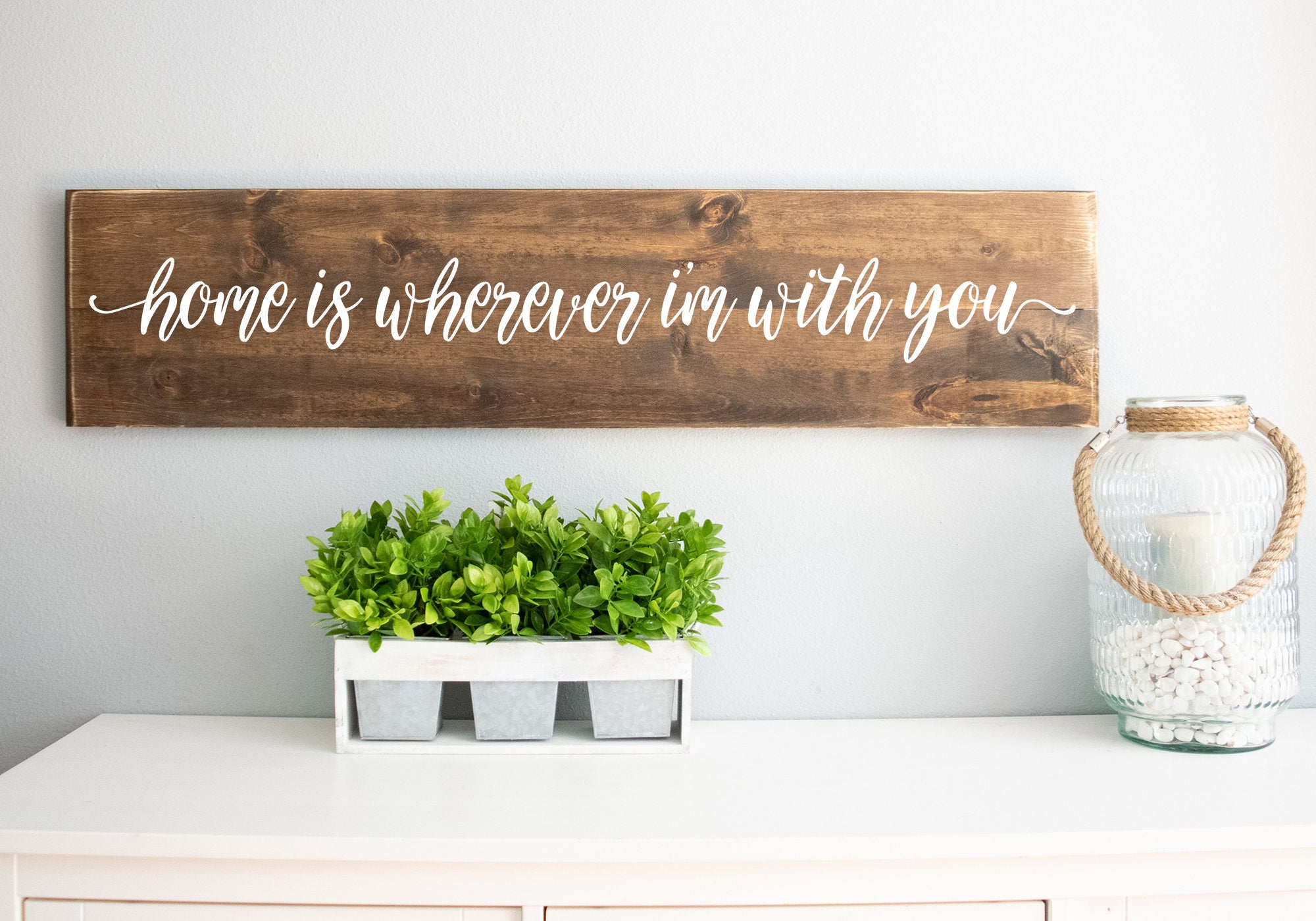 Home Is Wherever I Am With You Rustic Wood Sign – Master Bedroom Wooden Home Wall Décor - Farmhouse Bedroom Above Bed Wood Sign