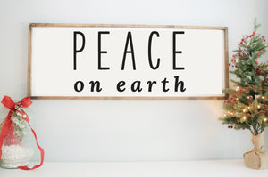 Peace on Earth wooden sign - Rustic Farmhouse Wood Wall Signs - Personalized Signs for Home - Holiday Sign - Christmas Wall Decor - Cursive