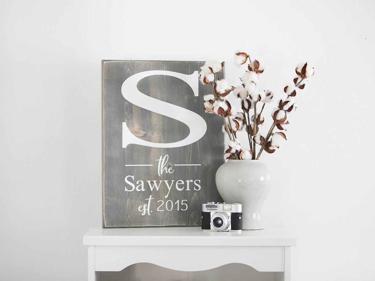 Family Name Sign Wood, Personalized Wedding Gift, Initial Monogram Sign, Last Name Wooden Sign,Farmhouse Home Decor, Established Date