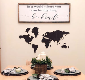 In A World Where You Can Be Anything Be Kind Large Wood Framed Sign, wooden sayings quote sign, Farmhouse Decor Kitchen, Family Living Room