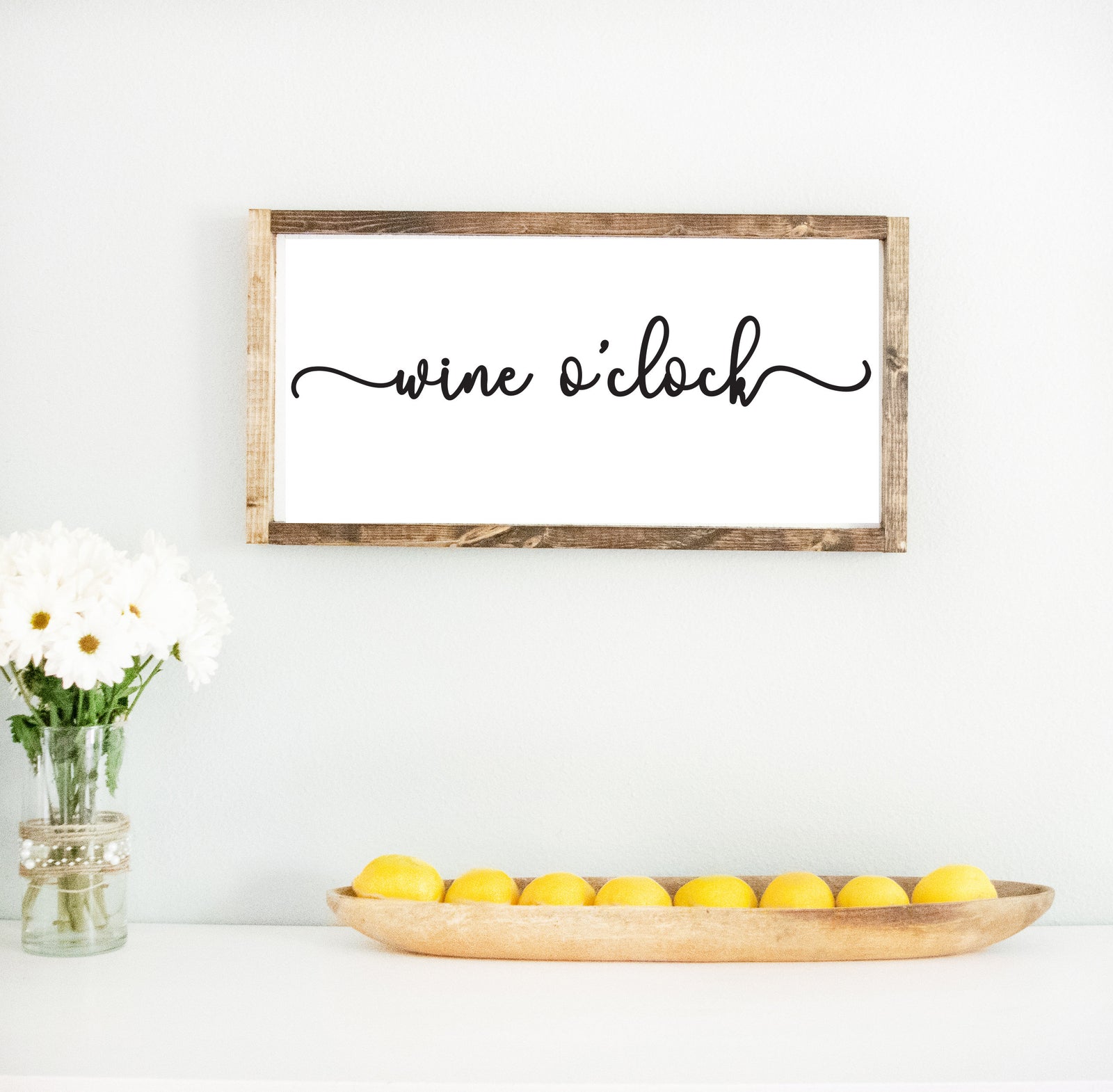 Wine O'clock Large Wood Framed Sign, wooden sayings quote sign,Kitchen Wall Decor rustic farmhouse , Wine Lovers Gift, Funny Sign Sayings