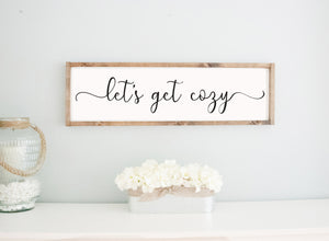 Bedroom Signs Framed White Let&#39;s Get Cozy Sign Master Bedroom Wall Decor Above Bed Signs, Rustic Farmhouse Wall Decor
