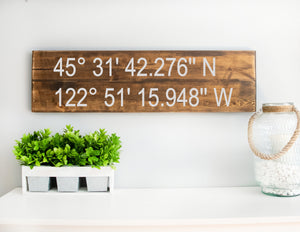Longitude Latitude Sign - GPS Coordinates Wood Plaque - Unique Wedding Gift Personalized Wooden Home Decor - Anniversary Gift for Him