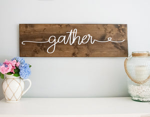 Gather Wood Sign  – Wooden Sayings Wall Décor – Rustic Farmhouse Sign – - Custom Signs Home Decor - Wooden Signs with quotes - Thanksgiving