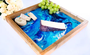 Marbled Blue Charcuterie Board, Handmade Resin Serving Tray